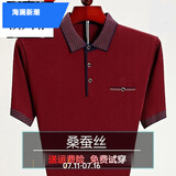 海澜新潮国际一线品牌品牌桑蚕丝短袖T恤男中年夏季翻领半袖大码 短袖9828酒红 2XL 180建议155-170斤