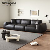 苏谷 沙发 大黑牛头层牛皮沙发意式极简客厅直排真皮沙发组合家具 3.0米【荔枝纹头层皮】墨黑色 1