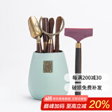 祥业功夫茶具配件茶道六君子套装茶刀茶针茶则茶勺刷喝茶泡茶工具大号 粗陶福锦茶道筒（淡绿）+茶刮五件套
