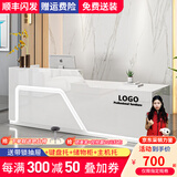 京创逸家公司前台接待台吧台商用柜台桌创意美容院服装店铺收银台 【UV亮光板】全白 右高 120x60x100cm