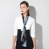 达芬奇密码 春夏装饰丝巾细窄长条缎面小领巾女印花长丝带百搭生日礼物实用 玉环连珠 孔蓝