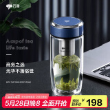 万象（WANXIANG）双层玻璃杯弧形款带滤网商务水杯V269灰蓝色加厚耐热泡茶杯