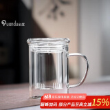 全度加厚高硼硅透黑玻璃杯三件杯韩式办公茶水分离器家用男女个人水杯 直身透明杯【平盖款】 400ml 1只