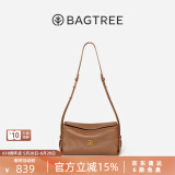 BAGTREE【明星同款】包包树奶盒包植鞣牛皮新款轻奢品牌单肩斜挎Hobo女包 烤棕色-小号【双磁吸款】 高级小众