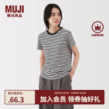 无印良品（MUJI）女式 天竺编织 圆领短袖T恤 上衣打底衫女款25年夏季新品女装 黑色条纹 BB2SBA5S S (155/80A)
