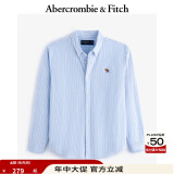ABERCROMBIE & FITCH男装24春秋款经典小麋鹿通勤复古长袖牛津衬衫KI125-4185 蓝色宽条纹 M (180/100A)