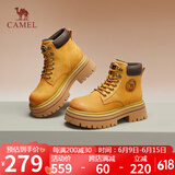 骆驼（CAMEL）大黄靴女时髦擦色粗跟户外工装马丁靴 L24W469612 土黄(4孔) 37