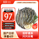 万景 国产大虾 盐冻北海白虾(大号) 80-100只净重4斤  烧烤聚餐 海鲜