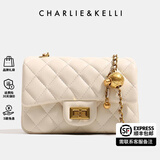 CHARLIE&KELLI CK品牌包包女包2025新款520情人节礼物链条菱格包小香风单肩斜挎 白色鎏金无logo（红色内里）