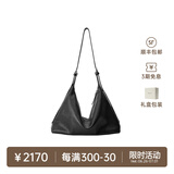 裘真【奚梦瑶同款】植鞣牛皮羊皮双耳hobo包单肩斜挎大容量包包女 黑色-加大号(牛皮）
