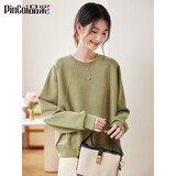 品彩（PinCai）松弛感卫衣女清新橄榄绿圆领宽松卫衣休闲百搭上衣P143W1012