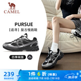 骆驼（CAMEL）追寻复古慢跑步女鞋厚底休闲运动鞋子 K24B09L7052 黑/银灰 36