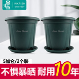 墨斗鱼花盆青山盆控根加厚5加仑*2大型绿植树脂塑料简约大号种菜盆托盘