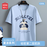 名创优品（MINISO）冰丝短袖t恤男士夏季凉感透气半袖学生休闲百搭男装运动速干衣服 浅蓝(大熊猫先森) L 175(体重120-140斤左右)