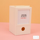时代良品（SDLP）2026年日历笔筒简约创意小清新办公文具盒笔插桌面抽屉文具收纳盒桌面摆件 2128-米白（附2025年当月至2026年日历）