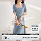 尚都比拉短袖连衣裙女夏季复古赫本风气质通勤裙子中长款A字裙 灰蓝色 M
