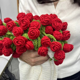 毛线手工diy编织玫瑰花花束毯子材料包钩织铃兰玫瑰创意送礼物 红色玫瑰材料包+工具+教程