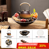 容山堂粗陶茶壶煮茶器茶具套装泡茶壶烧水壶电陶炉围炉煮茶碳炉酒精炉 直钮提梁围炉煮茶四杯套装-2