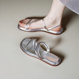 梵昇昱法式凉鞋女夏季外穿平底软底舒适气质仙女风配裙子细带两穿凉拖鞋 平底凉鞋【银】 36