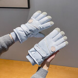 黛米安妮莎骑行手套冬季女士保暖加厚加绒可触屏防泼水电动车防寒滑雪手套女 蓝色【内里加绒/可触屏】 均码【防风触屏】