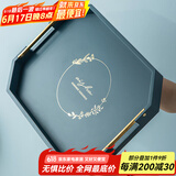 瓷牌茗茶具 欧式轻奢托盘长方形茶盘家用茶杯水壶创意收纳功夫茶具复古茶托 蓝色《花冠八角》手拉托盘