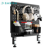 SANWA SUPPLY 洞洞板置物架 手柄架 耳机支架 配件收纳架 办公桌面屏风隔断架 钢制 夹桌式免打孔 黑色