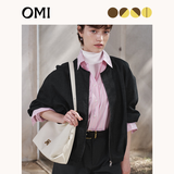 OMI欧米真皮hobo包腋下包单肩托特包包女斜挎包简约百搭轻奢黑色通勤 奶油白