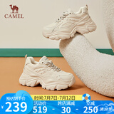 骆驼（CAMEL）老爹鞋女网布皮面拼接双系带厚底休闲鞋 L24S283079 杏色 37