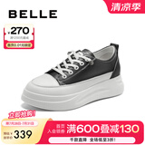 百丽（Belle）小白鞋女鞋商场款厚底增高一脚蹬单鞋透气休闲鞋U8N1DAM3 黑色 38 (240mm)