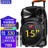 TEMEISHENG 特美声TC-105户外K歌音响重低音12吋大功率便携拉杆ktv音响专业ktv音响套装ktv音响家用广场操场 15吋 重低音+双话筒+遥控器