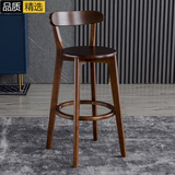 木普森北欧实木吧台椅子家用现代简约高脚椅靠背吧台凳高脚凳前台酒吧椅 71cm棕色架全木款