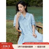 茵曼（INMAN）2025夏女新款田园娃娃裙切尔西领泡泡袖A字连衣裙 浅水蓝 -18525990 XL