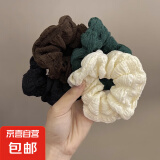 新款奶油泡芙大肠发圈女简约复古褶皱头花头绳丸子头皮筋气质发饰 四色4个