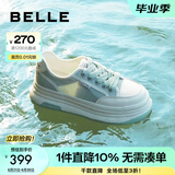 百丽（Belle）网面透气小白鞋板鞋女商场同款奶糕厚底休闲鞋B1175BM3 绿色 36 (230mm)