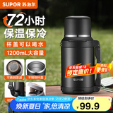 苏泊尔（SUPOR）保温保冷壶大容量不锈钢暖水壶热水瓶户外旅行壶便携车载运动杯子 儒雅黑1.2L【茶滤+背带】