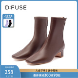 迪芙斯（D:FUSE）【镇店之宝】冬季款方头奶油短靴粗跟弹力瘦瘦靴网红女靴 红棕色（主推款短靴） 36