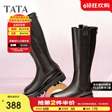 他她（TATA）厚底长筒靴女靴英伦加绒保暖骑士靴高筒靴秋冬新WXK02DG3 黑色（绒里） 36
