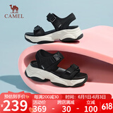 骆驼（CAMEL）动感风织带细闪车缝线魔术贴松糕底运动凉鞋 L23M504136 黑色 35
