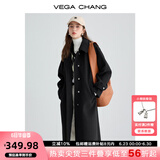 VEGA CHANG毛呢大衣女中长款2024冬新款爱心扣高级感外套 简约黑 XS