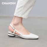 浅町春夏季百搭包头凉鞋女牛皮仙女方头杏色配裙子的女鞋后空低跟单鞋 米色 37