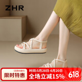 ZHR凉鞋女夏季松紧带百搭女鞋舒适软底罗马风鞋子女 JF12 米色 36 
