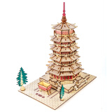 玩控 3d木质拼插立体拼图中国传统古代建筑拼装房子木制模型手工diy 释迦木塔