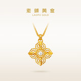 老铺黄金古法手工足金项链 · 十字金刚杵(2号)钻饰吊坠（金链款） 大号肖邦链30分主钻款金重约20.6g