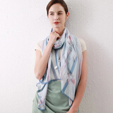 达芬奇密码真丝丝巾女桑蚕丝绸围巾秋冬季防尘纱巾披肩纱巾生日礼物 洛克风尚 浅蓝