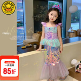 G.DUCKKIDS童装女童裙子夏季2024新款儿童美人鱼公主裙亮片时髦生日礼服裙 紫色 110 适合100-110cm年龄4-5岁