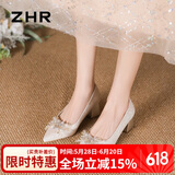 ZHR单鞋女中式绒面秀禾婚鞋气质新娘鞋子女尖头粗跟女鞋K312香槟38
