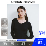 UR秋季新款女装简约基础百搭休闲修身V领针织衫UWB940008 正黑 S