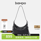 半坡饰族（bampo）新款小绵绵女包头层牛皮腋下包新款真皮轻奢hobo单肩斜挎包女礼物 纯黑