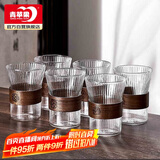 青苹果防烫玻璃杯子 新中式竖纹家用耐高温泡茶杯喝水杯客厅待客 6只装