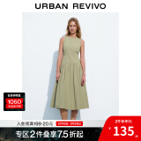 UR夏季新款女装时尚休闲简约压褶长款无袖连衣裙UWH740026 清水绿 XL